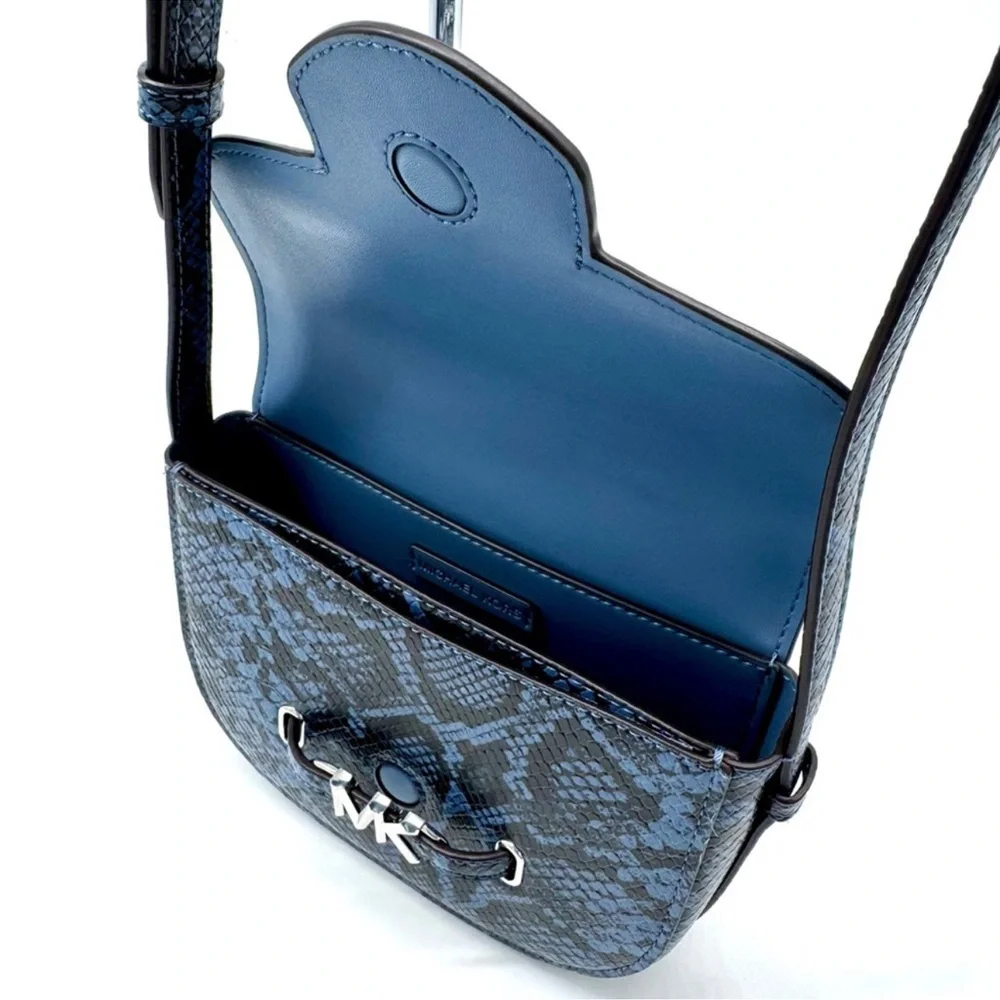 Michael Kors Small Reed Leather Saddle Crossbody Bag Denim Multi